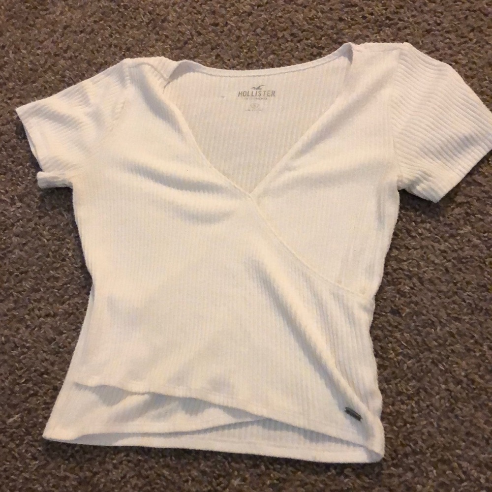 White ribbed wrap crop top